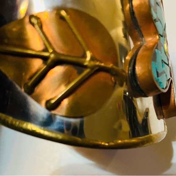 Turquoise and Red Floral Cuff Bracelet - Picture 7 of 9